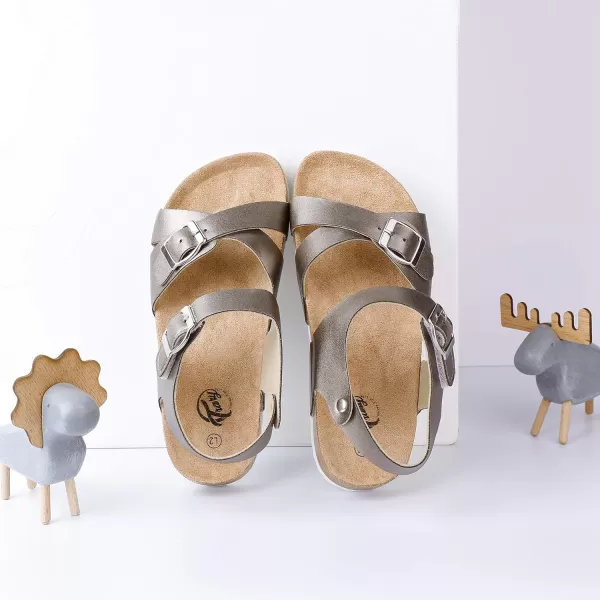 Trary Girls Sandals Adjustable Buckle Causal Sandals for Girls Open Toes Summer Shoes Cork Footbed Sandals for Little Big Kids