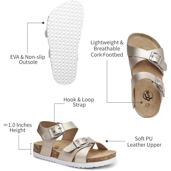 Trary Girls Sandals Adjustable Buckle Causal Sandals for Girls Open Toes Summer Shoes Cork Footbed Sandals for Little Big Kids