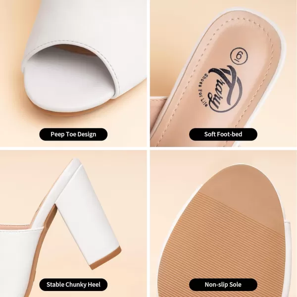 Trary Heels Sandals for Women, Women's Chunky Block High Heels Open Toe Heels Sandals Slip on Mules Comfortable Casual Dressy Black White Pink Brown Pumps