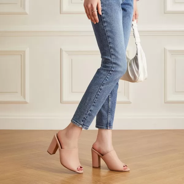 Trary Heels Sandals for Women, Women's Chunky Block High Heels Open Toe Heels Sandals Slip on Mules Comfortable Casual Dressy Black White Pink Brown Pumps