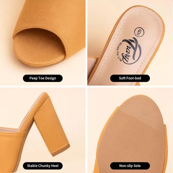 Trary Heels Sandals for Women, Women's Chunky Block High Heels Open Toe Heels Sandals Slip on Mules Comfortable Casual Dressy Black White Pink Brown Pumps