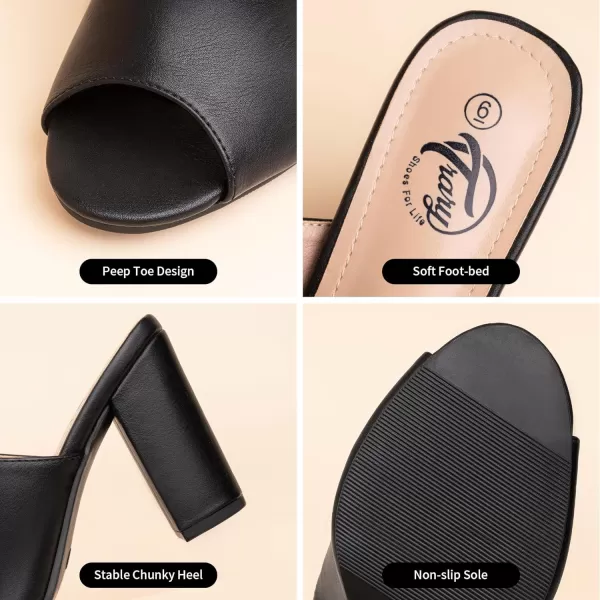 Trary Heels Sandals for Women, Women's Chunky Block High Heels Open Toe Heels Sandals Slip on Mules Comfortable Casual Dressy Black White Pink Brown Pumps