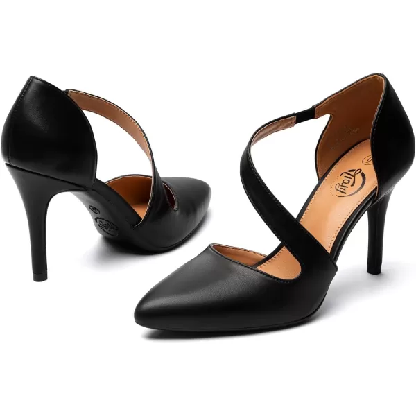 Trary Heels for Women Dress Closed Pointed Toe Heels Comfortable Stiletto High Heels Pumps Sexy Slip On D'Orsay Pumps with Cross Elastic Straps Work Wedding Party Shoes for Women