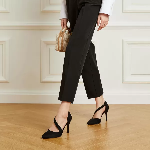 Trary Heels for Women Dress Closed Pointed Toe Heels Comfortable Stiletto High Heels Pumps Sexy Slip On D'Orsay Pumps with Cross Elastic Straps Work Wedding Party Shoes for Women