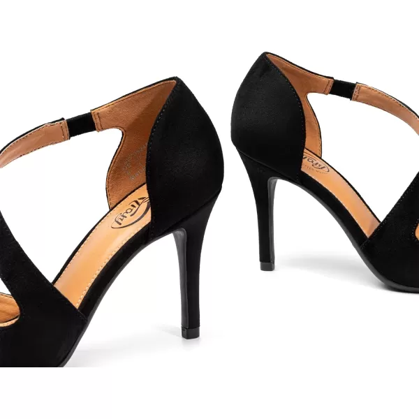 Trary Heels for Women Dress Closed Pointed Toe Heels Comfortable Stiletto High Heels Pumps Sexy Slip On D'Orsay Pumps with Cross Elastic Straps Work Wedding Party Shoes for Women
