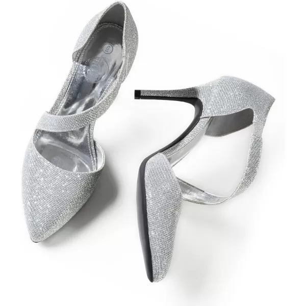 Trary Heels for Women Dress Closed Pointed Toe Heels Comfortable Stiletto High Heels Pumps Sexy Slip On D'Orsay Pumps with Cross Elastic Straps Work Wedding Party Shoes for Women