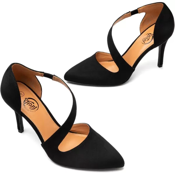 Trary Heels for Women Dress Closed Pointed Toe Heels Comfortable Stiletto High Heels Pumps Sexy Slip On D'Orsay Pumps with Cross Elastic Straps Work Wedding Party Shoes for Women