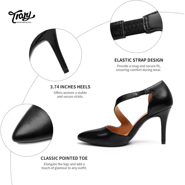 Trary Heels for Women Dress Closed Pointed Toe Heels Comfortable Stiletto High Heels Pumps Sexy Slip On D'Orsay Pumps with Cross Elastic Straps Work Wedding Party Shoes for Women