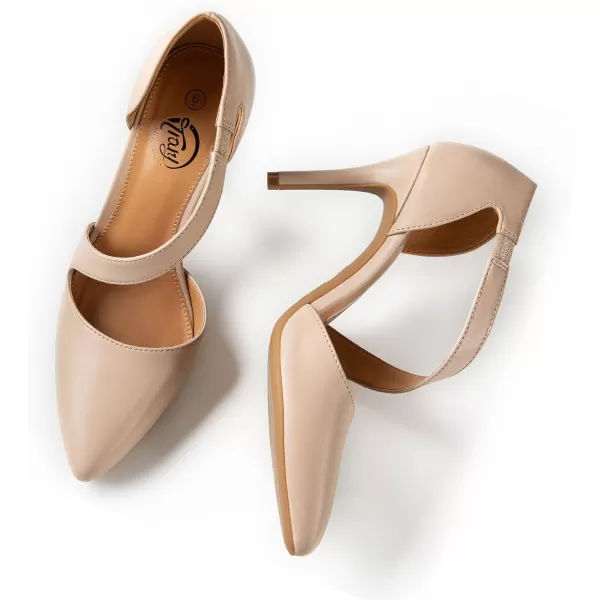 Trary Heels for Women Dress Closed Pointed Toe Heels Comfortable Stiletto High Heels Pumps Sexy Slip On D'Orsay Pumps with Cross Elastic Straps Work Wedding Party Shoes for Women