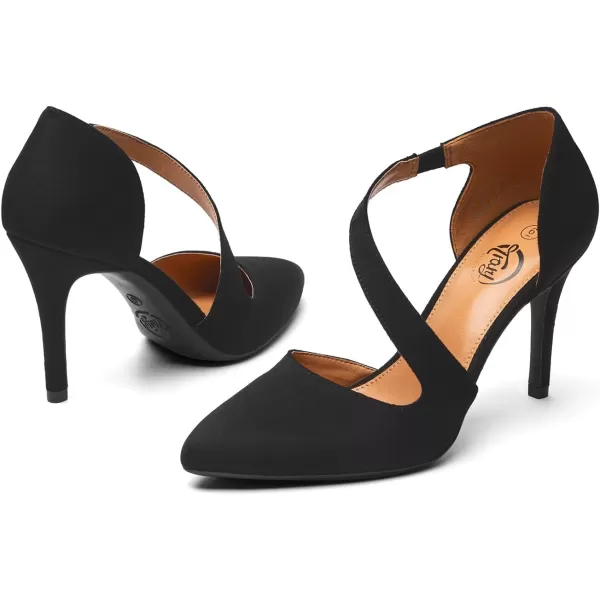 Trary Heels for Women Dress Closed Pointed Toe Heels Comfortable Stiletto High Heels Pumps Sexy Slip On D'Orsay Pumps with Cross Elastic Straps Work Wedding Party Shoes for Women