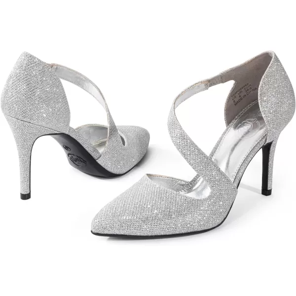 Trary Heels for Women Dress Closed Pointed Toe Heels Comfortable Stiletto High Heels Pumps Sexy Slip On D'Orsay Pumps with Cross Elastic Straps Work Wedding Party Shoes for Women