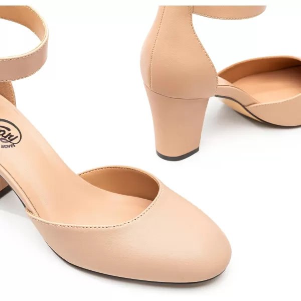 Trary Heels for Women, Low Heel Closed Round Toe Chunky Block Nude Heels Adjustable Ankle Strap Comfy Pumps Shoes Black Heels for Women Versatility Heels Wedding Daily Dressy 2.75" Heels
