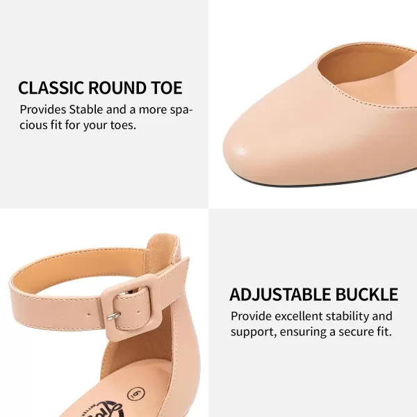 Trary Heels for Women, Low Heel Closed Round Toe Chunky Block Nude Heels Adjustable Ankle Strap Comfy Pumps Shoes Black Heels for Women Versatility Heels Wedding Daily Dressy 2.75" Heels