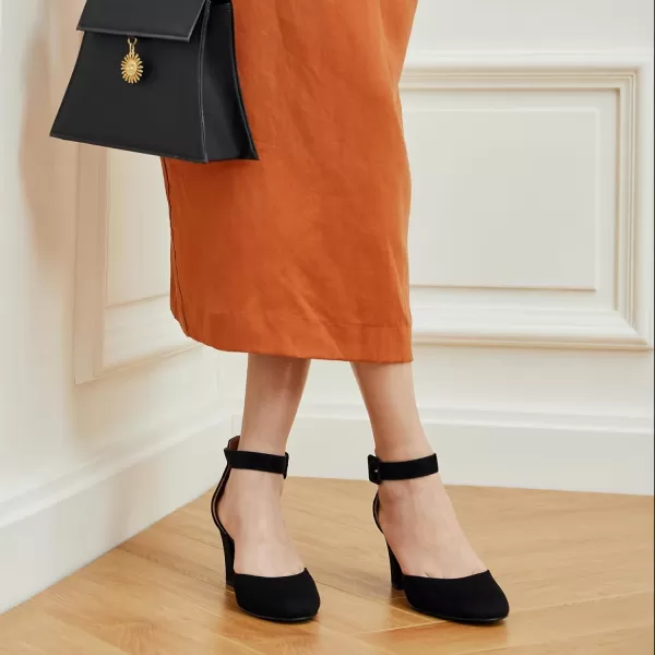 Trary Heels for Women, Low Heel Closed Round Toe Chunky Block Nude Heels Adjustable Ankle Strap Comfy Pumps Shoes Black Heels for Women Versatility Heels Wedding Daily Dressy 2.75" Heels