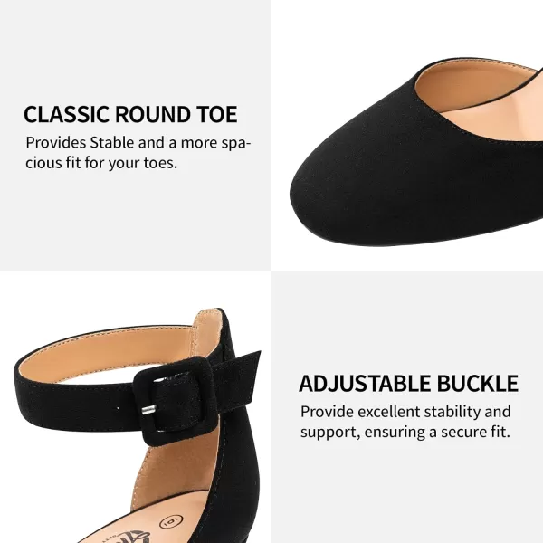 Trary Heels for Women, Low Heel Closed Round Toe Chunky Block Nude Heels Adjustable Ankle Strap Comfy Pumps Shoes Black Heels for Women Versatility Heels Wedding Daily Dressy 2.75" Heels