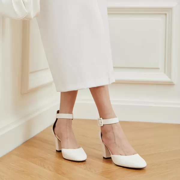 Trary Heels for Women, Low Heel Closed Round Toe Chunky Block Nude Heels Adjustable Ankle Strap Comfy Pumps Shoes Black Heels for Women Versatility Heels Wedding Daily Dressy 2.75" Heels