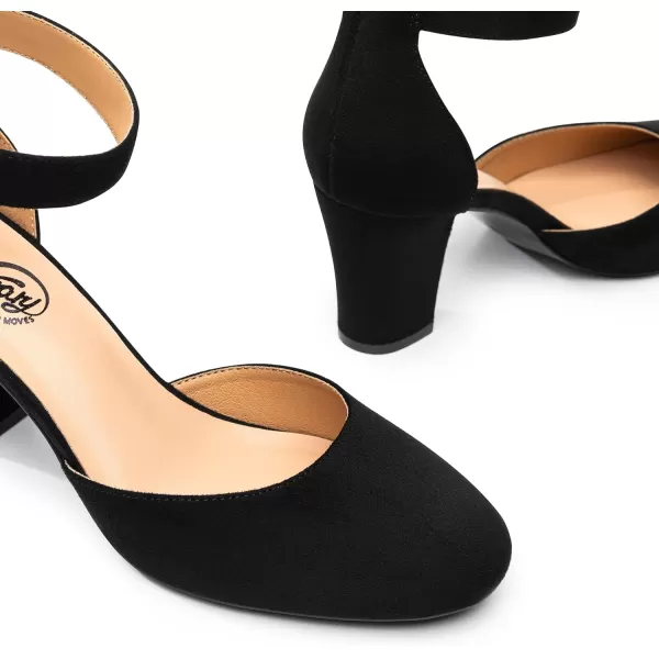 Trary Heels for Women, Low Heel Closed Round Toe Chunky Block Nude Heels Adjustable Ankle Strap Comfy Pumps Shoes Black Heels for Women Versatility Heels Wedding Daily Dressy 2.75" Heels
