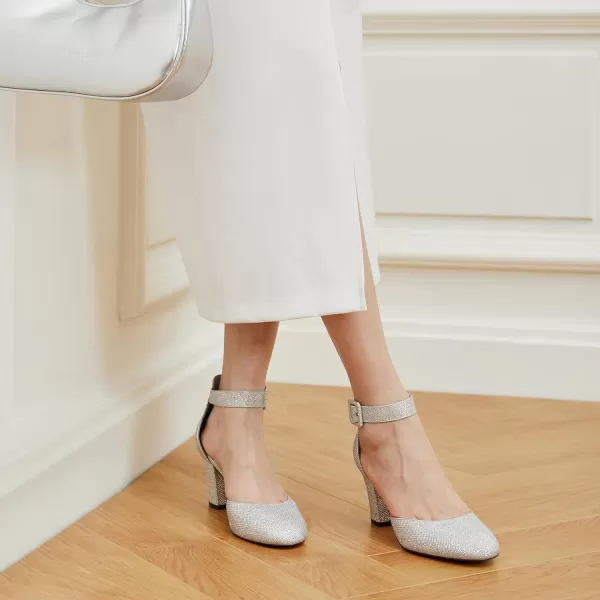 Trary Heels for Women, Low Heel Closed Round Toe Chunky Block Nude Heels Adjustable Ankle Strap Comfy Pumps Shoes Black Heels for Women Versatility Heels Wedding Daily Dressy 2.75" Heels