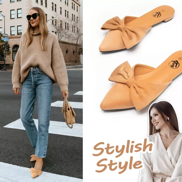 Trary Mules for Women Flats Comfortable, Bow Pointed Toe Womens Mules, Flats Mules Shoes for Women, Cute Mule Women's Mules &amp; Clogs, Slip On Womens Mules Flats, Backless Loafers Mule Shoes for Women