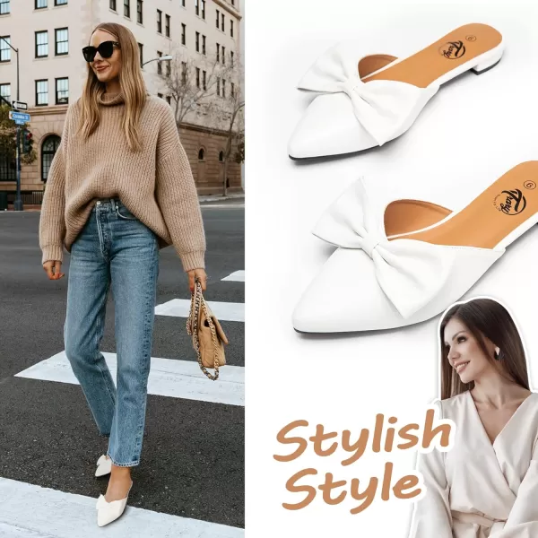 Trary Mules for Women Flats Comfortable, Bow Pointed Toe Womens Mules, Flats Mules Shoes for Women, Cute Mule Women's Mules &amp; Clogs, Slip On Womens Mules Flats, Backless Loafers Mule Shoes for Women