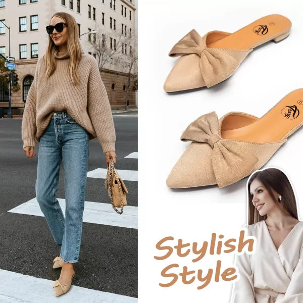 Trary Mules for Women Flats Comfortable, Bow Pointed Toe Womens Mules, Flats Mules Shoes for Women, Cute Mule Women's Mules &amp; Clogs, Slip On Womens Mules Flats, Backless Loafers Mule Shoes for Women
