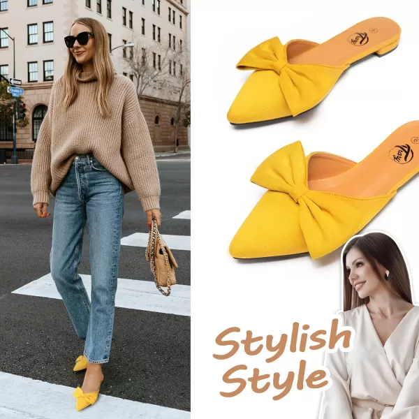 Trary Mules for Women Flats Comfortable, Bow Pointed Toe Womens Mules, Flats Mules Shoes for Women, Cute Mule Women's Mules &amp; Clogs, Slip On Womens Mules Flats, Backless Loafers Mule Shoes for Women