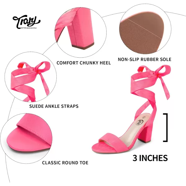 Trary Pink Purple Nude Red Black Heels for Women, Lace Up Chunky Heels for Women, Strappy Heels for Women Sandals, High Platform Stripper Heels, Comfortable Wide Width Tie Up Heels 3 Inch Open Toe