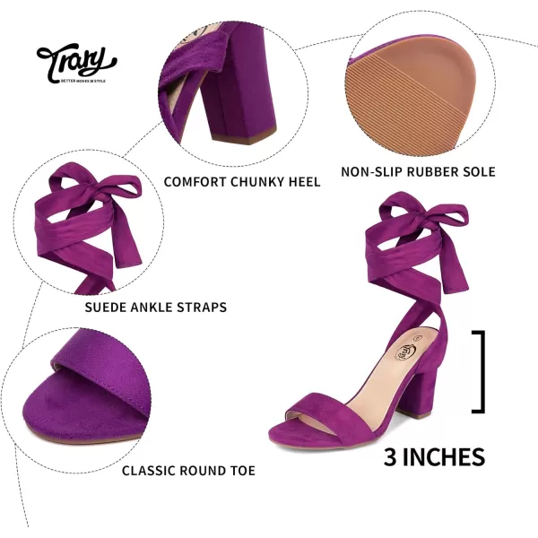 Trary Pink Purple Nude Red Black Heels for Women, Lace Up Chunky Heels for Women, Strappy Heels for Women Sandals, High Platform Stripper Heels, Comfortable Wide Width Tie Up Heels 3 Inch Open Toe