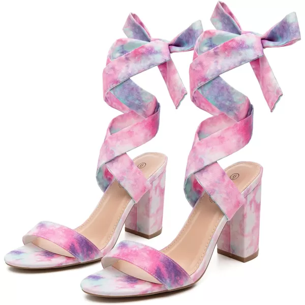 Trary Pink Purple Nude Red Black Heels for Women, Lace Up Chunky Heels for Women, Strappy Heels for Women Sandals, High Platform Stripper Heels, Comfortable Wide Width Tie Up Heels 3 Inch Open Toe