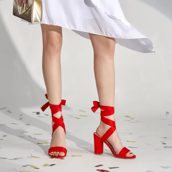 Trary Pink Purple Nude Red Black Heels for Women, Lace Up Chunky Heels for Women, Strappy Heels for Women Sandals, High Platform Stripper Heels, Comfortable Wide Width Tie Up Heels 3 Inch Open Toe
