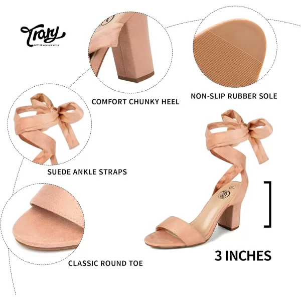 Trary Pink Purple Nude Red Black Heels for Women, Lace Up Chunky Heels for Women, Strappy Heels for Women Sandals, High Platform Stripper Heels, Comfortable Wide Width Tie Up Heels 3 Inch Open Toe