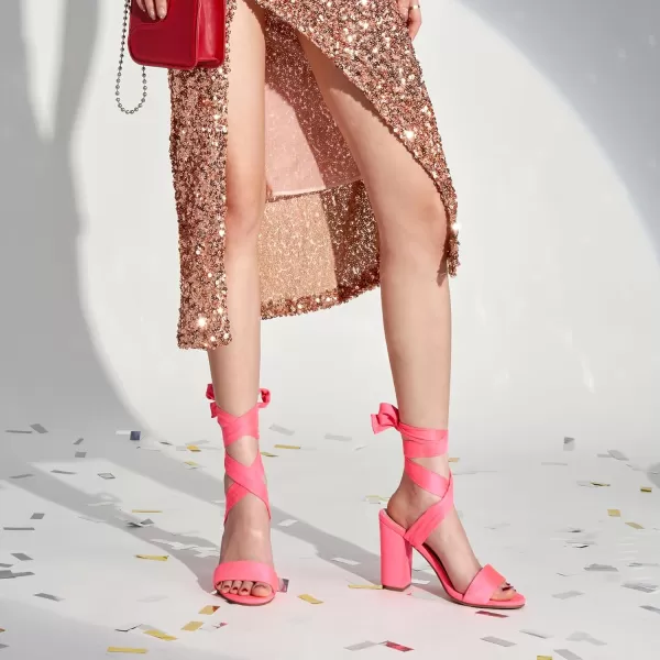 Trary Pink Purple Nude Red Black Heels for Women, Lace Up Chunky Heels for Women, Strappy Heels for Women Sandals, High Platform Stripper Heels, Comfortable Wide Width Tie Up Heels 3 Inch Open Toe