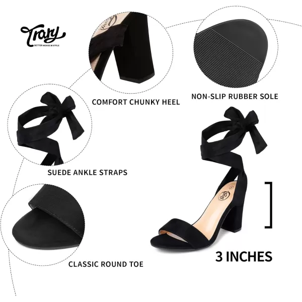 Trary Pink Purple Nude Red Black Heels for Women, Lace Up Chunky Heels for Women, Strappy Heels for Women Sandals, High Platform Stripper Heels, Comfortable Wide Width Tie Up Heels 3 Inch Open Toe