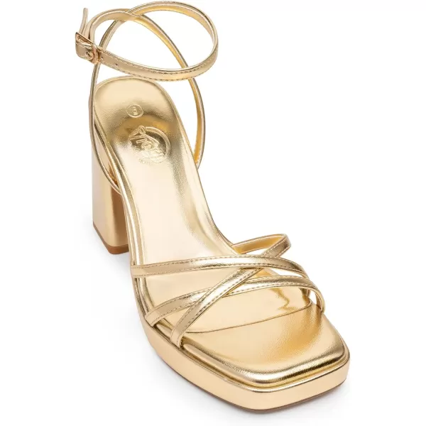 Trary Platform Heels, Square Toe Gold Heels, 3 inch Chunky Heels for Women, Strappy Heels for Women, Prom Heels for Wide Feet, Block Heels for Women, Short Heels for Women Dressy, Y2k Shoes for Prom