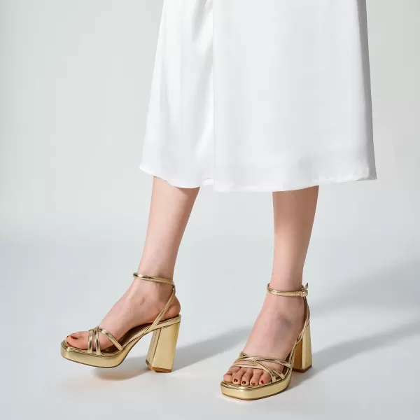 Trary Platform Heels, Square Toe Gold Heels, 3 inch Chunky Heels for Women, Strappy Heels for Women, Prom Heels for Wide Feet, Block Heels for Women, Short Heels for Women Dressy, Y2k Shoes for Prom