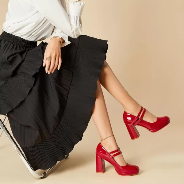 Trary Platform Mary Jane Shoes Womens Heels, Chunky Heels Mary Janes Dress Shoes for Women Close Round Toe Pumps Shoes with Buckle Strap for Office Party Casual Wedding