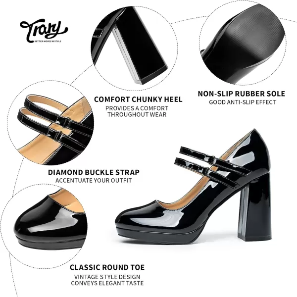 Trary Platform Mary Jane Shoes Womens Heels, Chunky Heels Mary Janes Dress Shoes for Women Close Round Toe Pumps Shoes with Buckle Strap for Office Party Casual Wedding