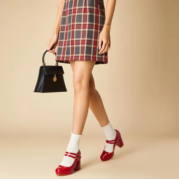 Trary Platform Mary Jane Shoes Womens Heels, Chunky Heels Mary Janes Dress Shoes for Women Close Round Toe Pumps Shoes with Buckle Strap for Office Party Casual Wedding