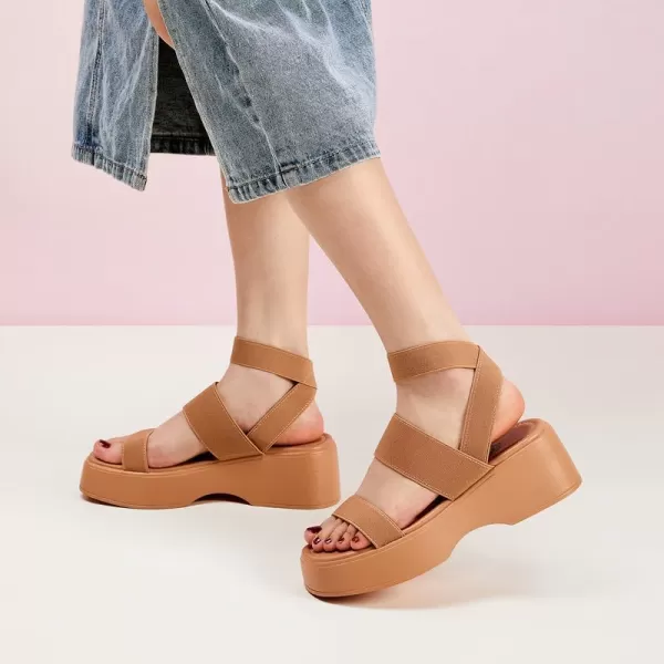 Trary Platform Sandals Women, Comfortable Sandals for Women, Wedge Sandals for Women, Cute Open Toe Strappy Sandals, Lightweight Elastic Ankle Strap Sandals, Block Chunky Heeled Sandals, Gladiator Sandals for Women