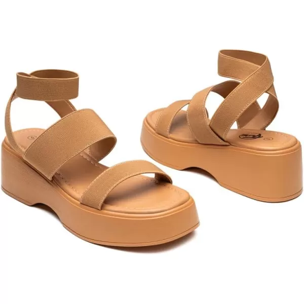 Trary Platform Sandals Women, Comfortable Sandals for Women, Wedge Sandals for Women, Cute Open Toe Strappy Sandals, Lightweight Elastic Ankle Strap Sandals, Block Chunky Heeled Sandals, Gladiator Sandals for Women