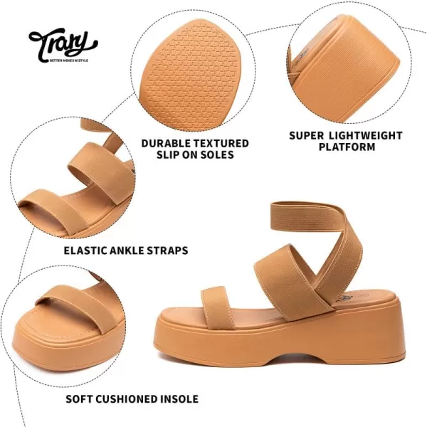 Trary Platform Sandals Women, Comfortable Sandals for Women, Wedge Sandals for Women, Cute Open Toe Strappy Sandals, Lightweight Elastic Ankle Strap Sandals, Block Chunky Heeled Sandals, Gladiator Sandals for Women