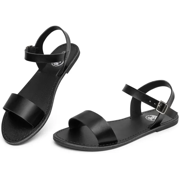 Trary Sandals for Women Dressy Summer, Leather Flat Sandals for Women, Ankle Strap Gladiator Sandals, Cute Open Toe One Band Two Tone Sandals, Adjustable Metal Buckle Sandals, Comfortable Wedding Sandals for Women