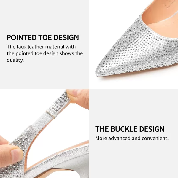 Trary Slingback Heels for Women Pointed Toe Pumps Shoes 3.2inch High Heel Slip On Rhinestone Glitter Heels Comfy Heels for Party Working Dressy