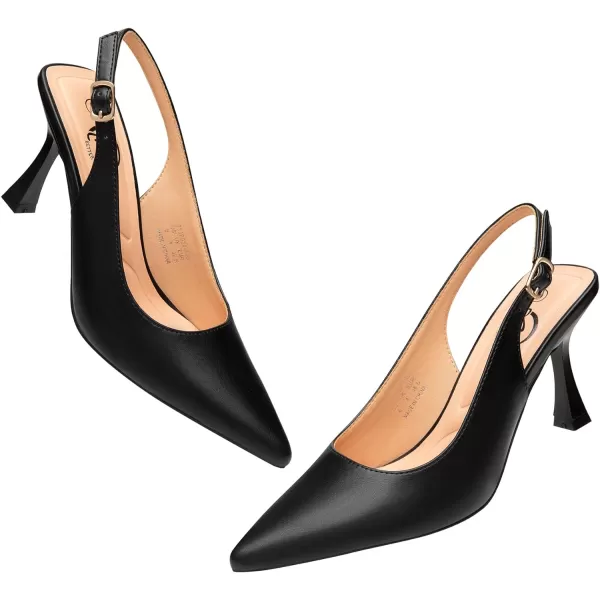 Trary Slingback Heels for Women Pointed Toe Pumps Shoes 3.2inch High Heel Slip On Rhinestone Glitter Heels Comfy Heels for Party Working Dressy