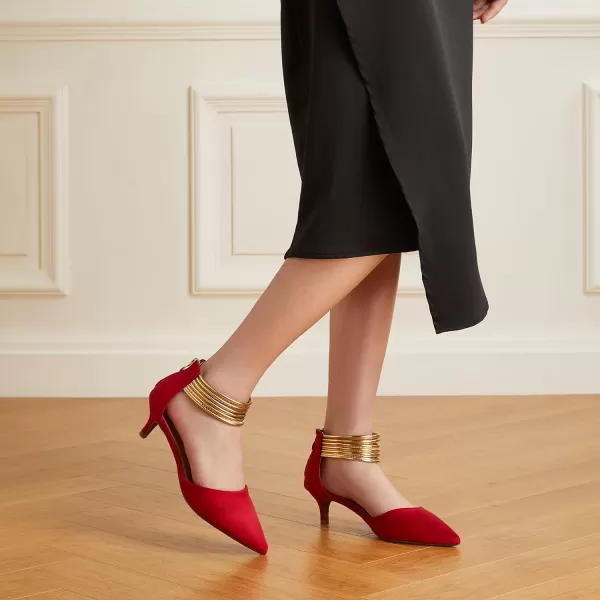 Trary Women’s Ankle Strap Kitten Heels for Women,Green Heels Red Heels Purple Heels Black Heels,Closed Toe Heels for Women, with Stiletto &amp; Golden Strap