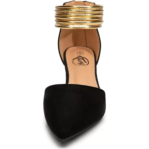 Trary Women’s Ankle Strap Kitten Heels for Women,Green Heels Red Heels Purple Heels Black Heels,Closed Toe Heels for Women, with Stiletto &amp; Golden Strap