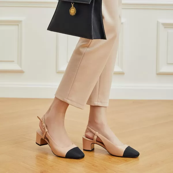 Trary Women's Chunky Slingback Pumps Comfortable Low Block Heels Splicing Square Toe Slip On Pumps Shoes for Office Work Wedding