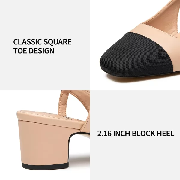 Trary Women's Chunky Slingback Pumps Comfortable Low Block Heels Splicing Square Toe Slip On Pumps Shoes for Office Work Wedding