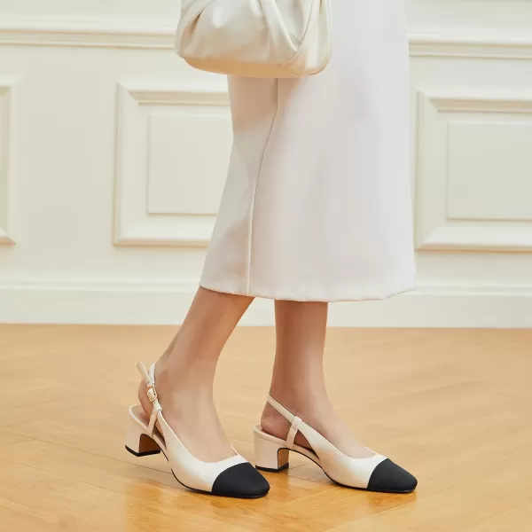 Trary Women's Chunky Slingback Pumps Comfortable Low Block Heels Splicing Square Toe Slip On Pumps Shoes for Office Work Wedding