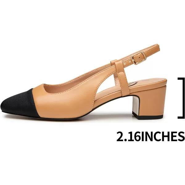 Trary Women's Chunky Slingback Pumps Comfortable Low Block Heels Splicing Square Toe Slip On Pumps Shoes for Office Work Wedding